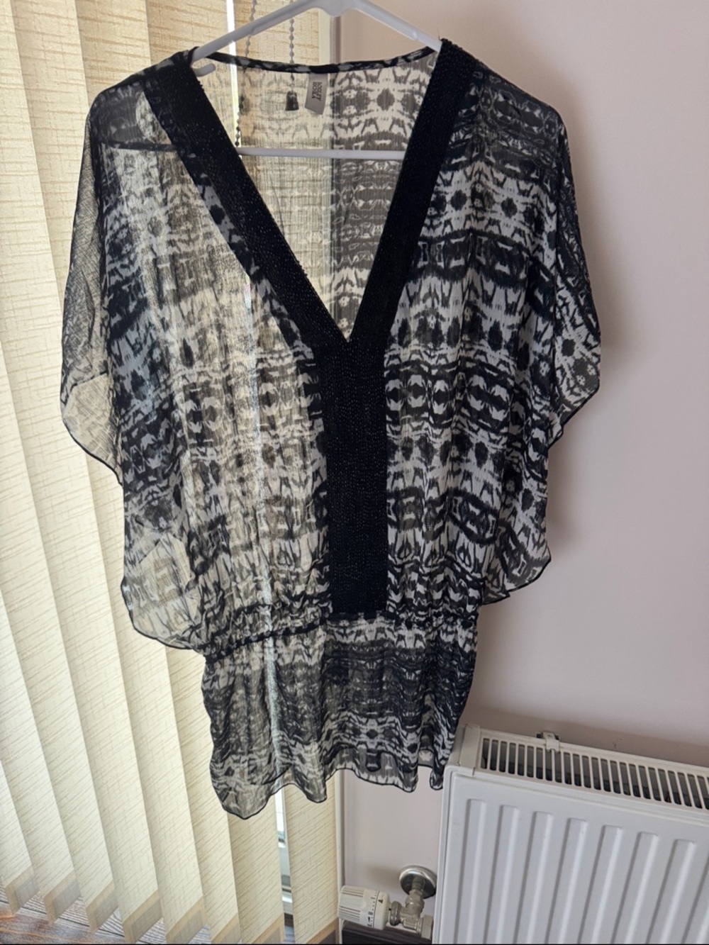 Sheer Black & White V-Neck Women's cover up
